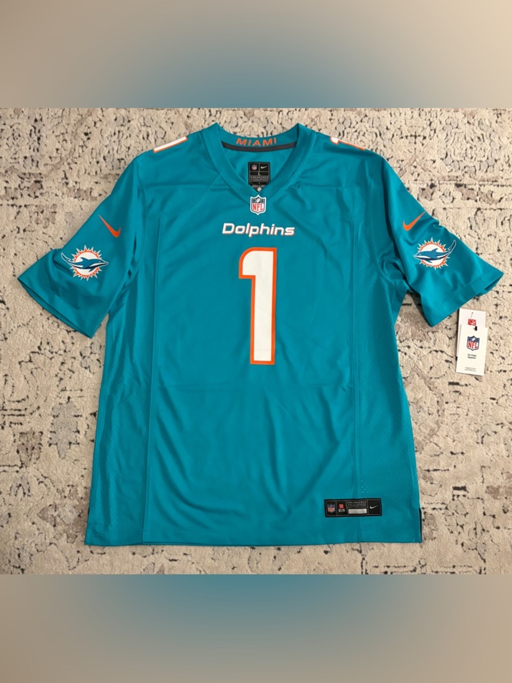 Nike Authentic Miami Dolphins Tua Tagovailoa #1 Aqua Game Jersey Men’s Sz: L